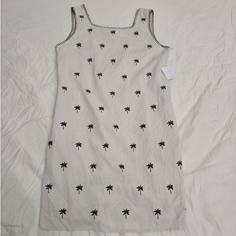 Cynthia Rowley Palm Tree Embroidered Linen Blend Dress Womens Medium Cream NEW - Picture 6 of 11